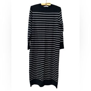 Zara Black and White Striped Dress full length Fall Stripes M (could fit small L
